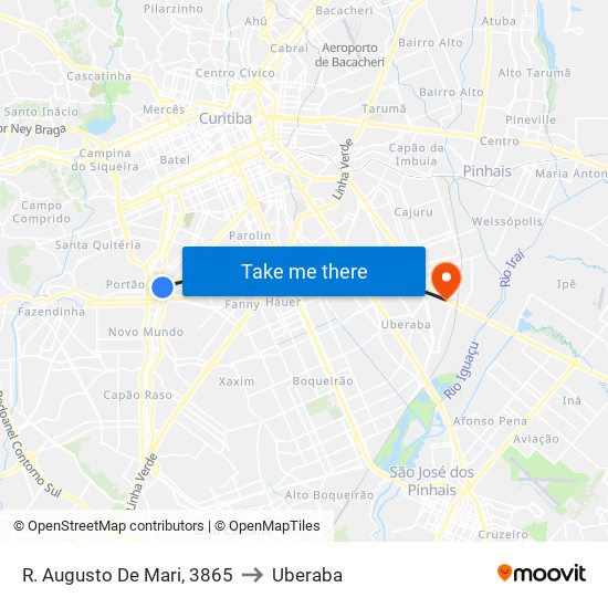 R. Augusto De Mari, 3865 to Uberaba map