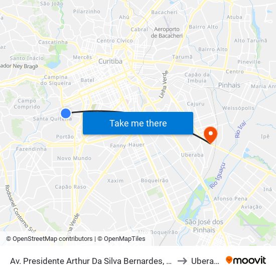 Av. Presidente Arthur Da Silva Bernardes, 607 to Uberaba map