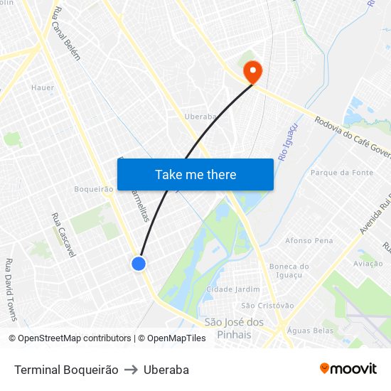 Terminal Boqueirão to Uberaba map