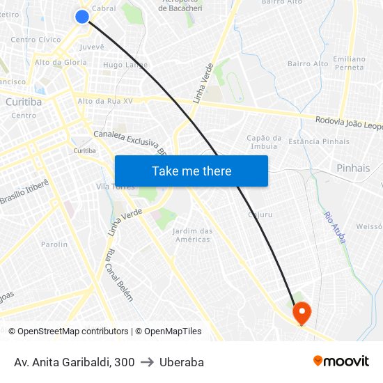 Av. Anita Garibaldi, 300 to Uberaba map