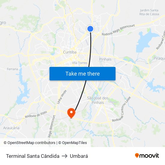 Terminal Santa Cândida to Umbará map