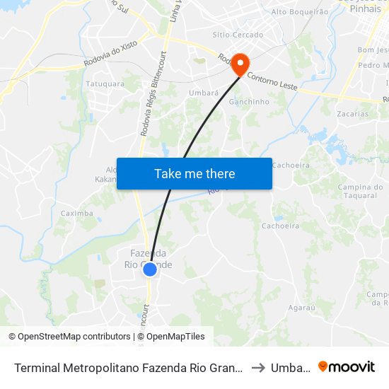 Terminal Metropolitano Fazenda Rio Grande to Umbará map