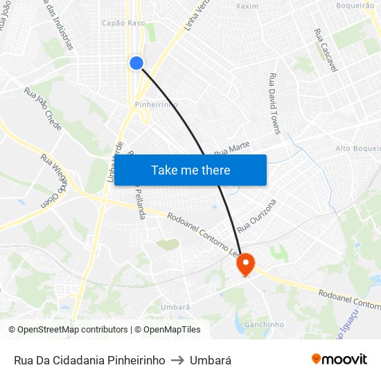 Rua Da Cidadania Pinheirinho to Umbará map