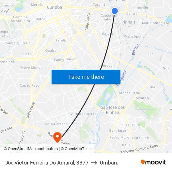 Av. Victor Ferreira Do Amaral, 3377 to Umbará map