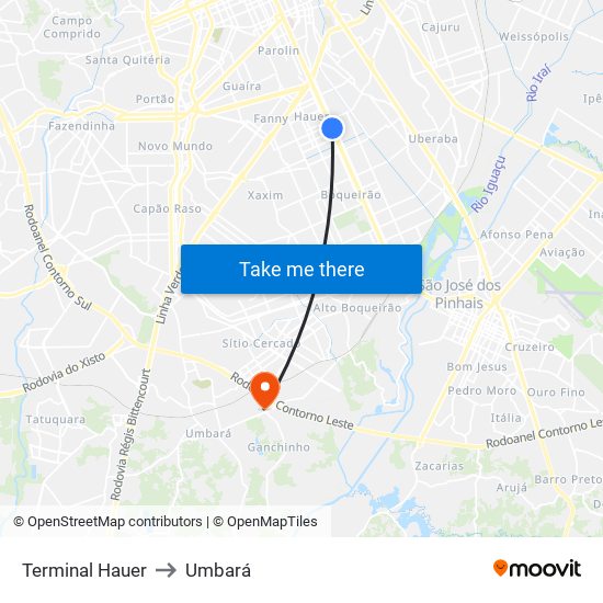 Terminal Hauer to Umbará map