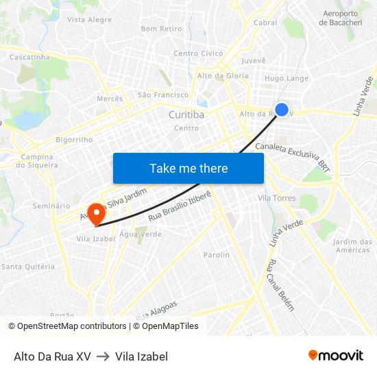 Alto Da Rua XV to Vila Izabel map
