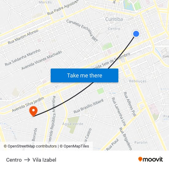 Centro to Vila Izabel map
