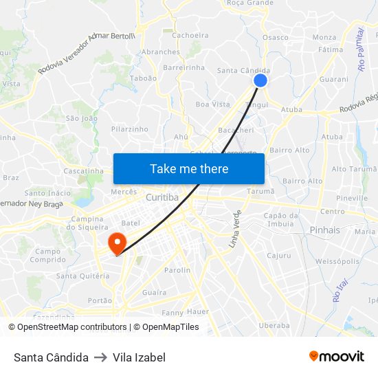 Santa Cândida to Vila Izabel map