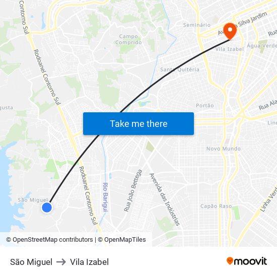 São Miguel to Vila Izabel map