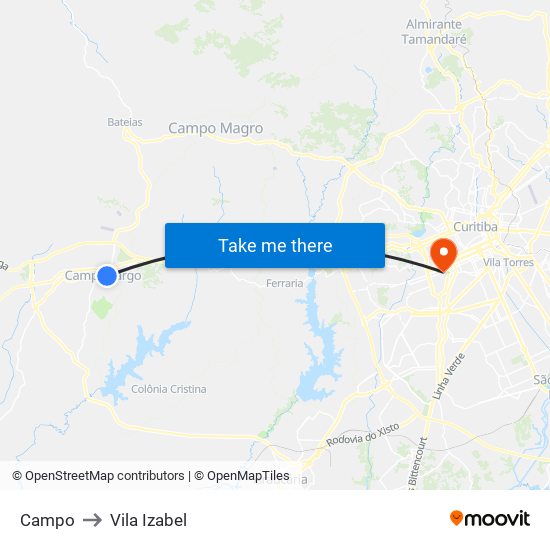 Campo to Vila Izabel map