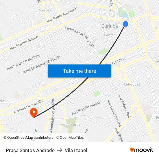 Praça Santos Andrade to Vila Izabel map