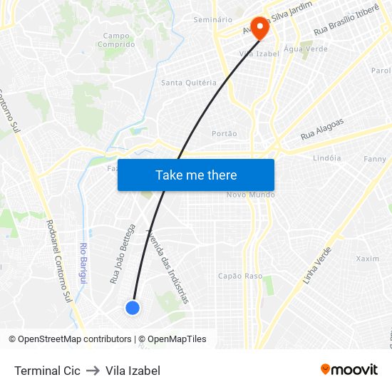 Terminal Cic to Vila Izabel map