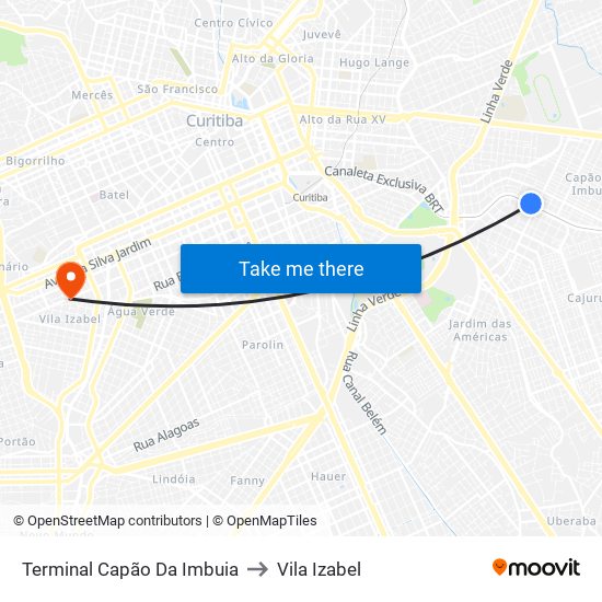 Terminal Capão Da Imbuia to Vila Izabel map