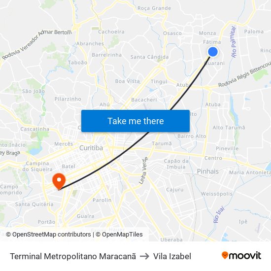 Terminal Metropolitano Maracanã to Vila Izabel map