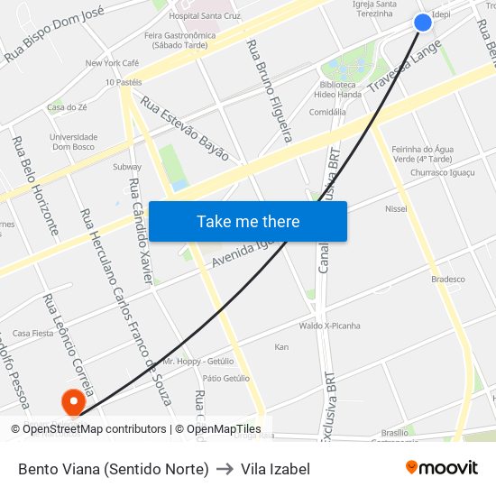 Bento Viana (Sentido Norte) to Vila Izabel map