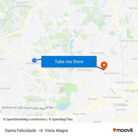 Santa Felicidade to Vista Alegre map