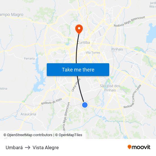 Umbará to Vista Alegre map