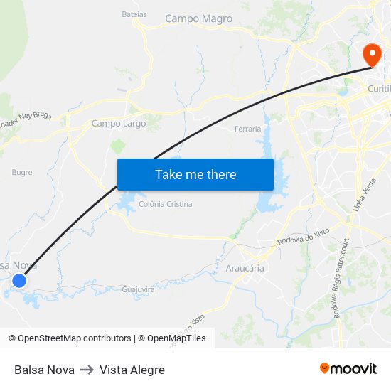 Balsa Nova to Vista Alegre map