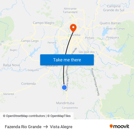 Fazenda Rio Grande to Vista Alegre map