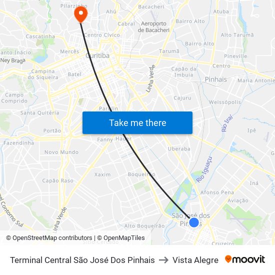 Terminal Central São José Dos Pinhais to Vista Alegre map