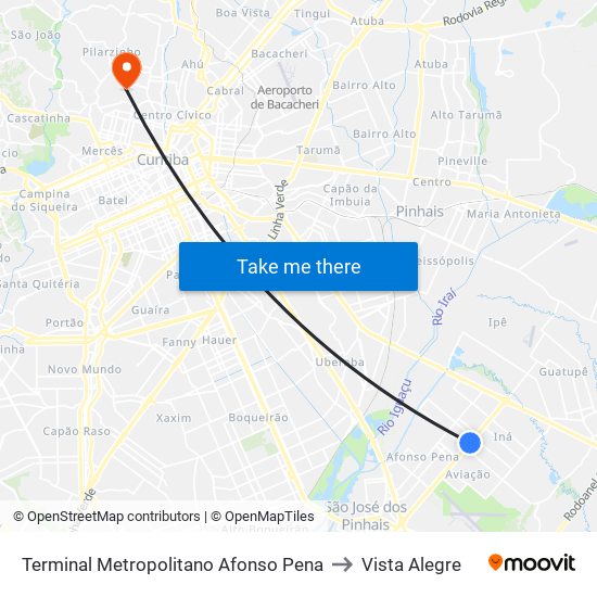 Terminal Metropolitano Afonso Pena to Vista Alegre map
