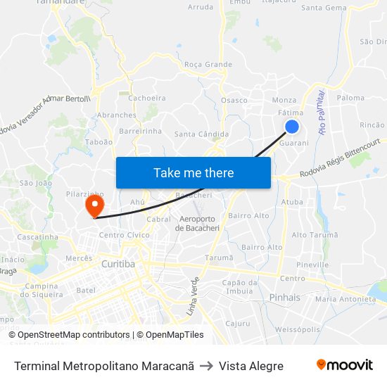 Terminal Metropolitano Maracanã to Vista Alegre map