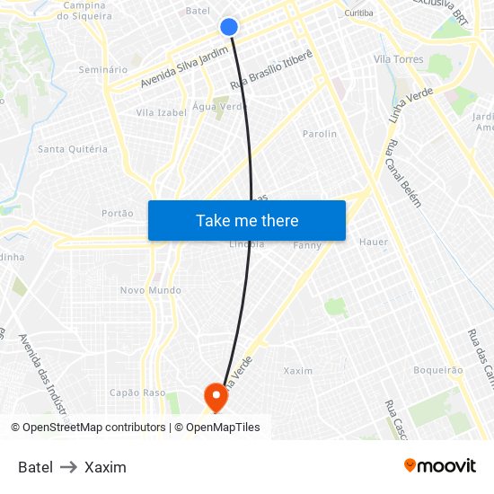 Batel to Xaxim map