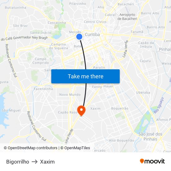 Bigorrilho to Xaxim map