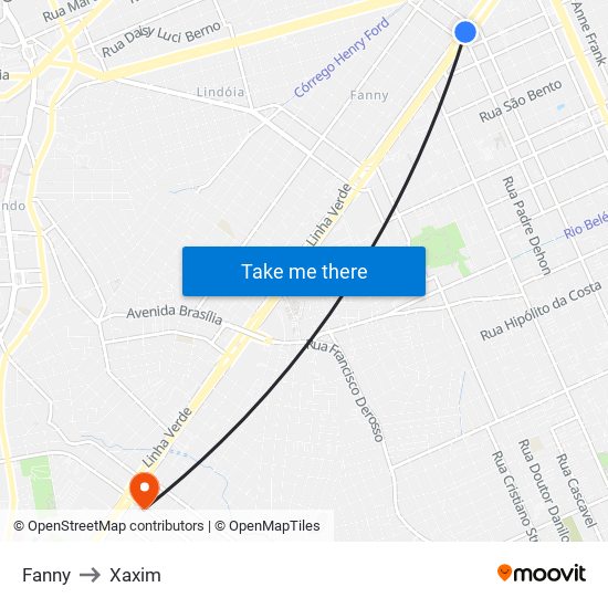 Fanny to Xaxim map