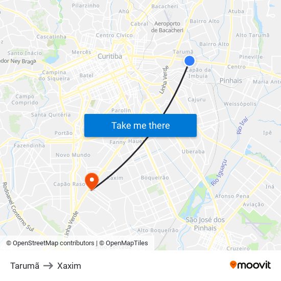 Tarumã to Xaxim map