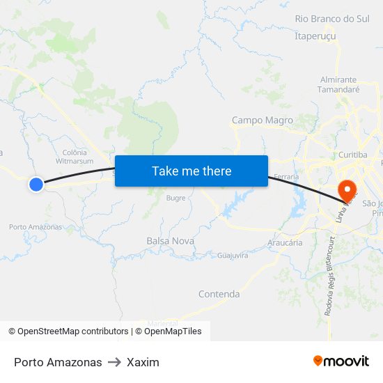 Porto Amazonas to Xaxim map