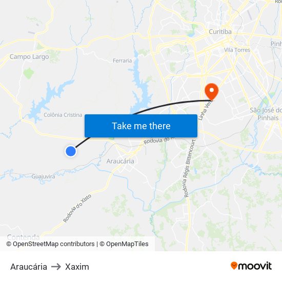 Araucária to Xaxim map