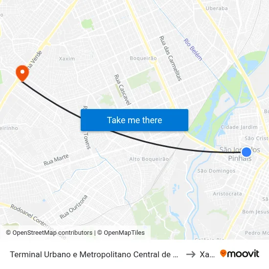 Terminal Urbano e Metropolitano Central de São José dos Pinhais to Xaxim map