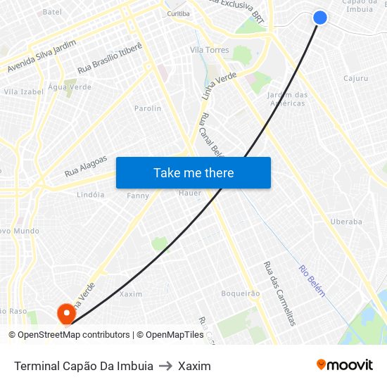 Terminal Capão Da Imbuia to Xaxim map