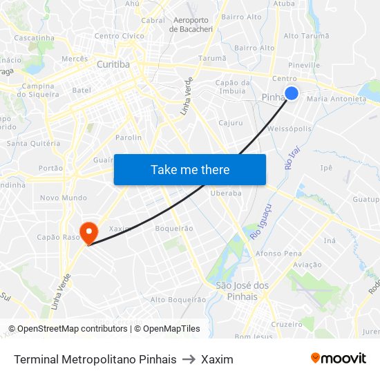 Terminal Metropolitano Pinhais to Xaxim map