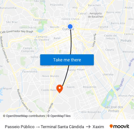 Passeio Público → Terminal Santa Cândida to Xaxim map