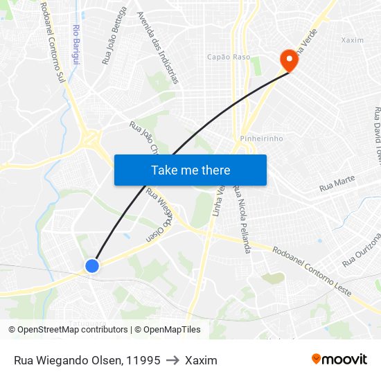 Rua Wiegando Olsen, 11995 to Xaxim map