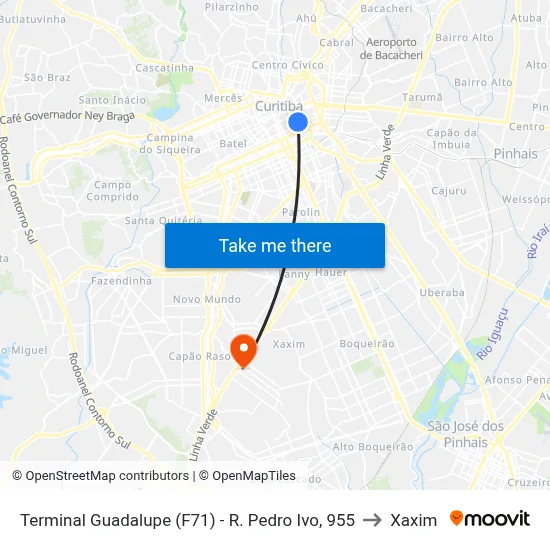Terminal Guadalupe (F71) - R. Pedro Ivo, 955 to Xaxim map
