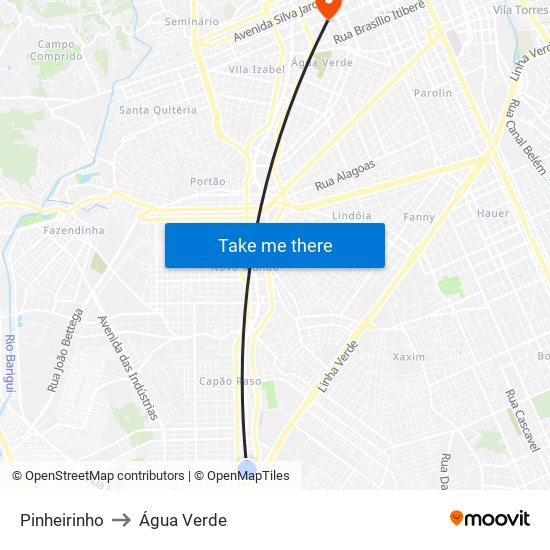 Pinheirinho to Água Verde map