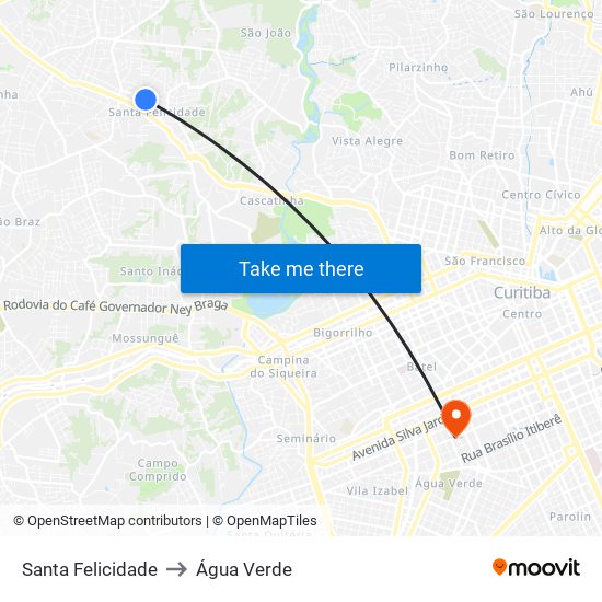 Santa Felicidade to Água Verde map