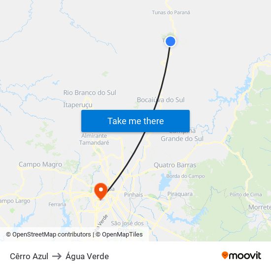 Cêrro Azul to Água Verde map