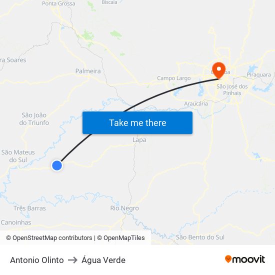 Antonio Olinto to Água Verde map