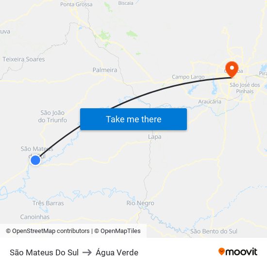 São Mateus Do Sul to Água Verde map