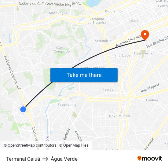 Terminal Caiuá to Água Verde map