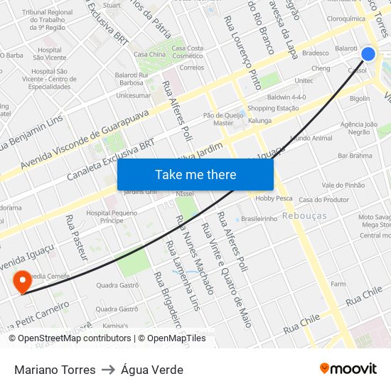 Mariano Torres to Água Verde map