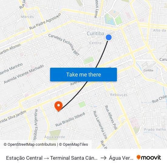 Estação Central → Terminal Santa Cândida to Água Verde map