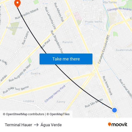 Terminal Hauer to Água Verde map