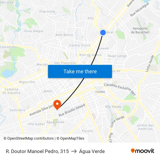 R. Doutor Manoel Pedro, 315 to Água Verde map