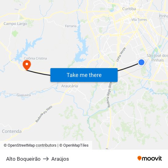 Alto Boqueirão to Araújos map