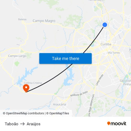 Taboão to Araújos map